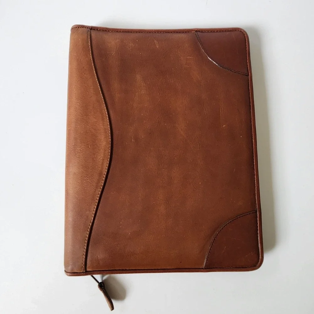 Scully Vintage Zip Around Italian Leather Padfolio Porfolio Brown Professional